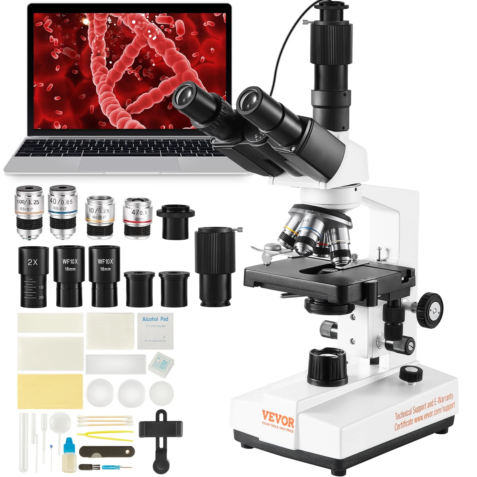 SucceBuy Compound Trinocular Microscope 40X-2500/40X-5000X Magnification Lab Microscope w/ LED Illumination & External Interface