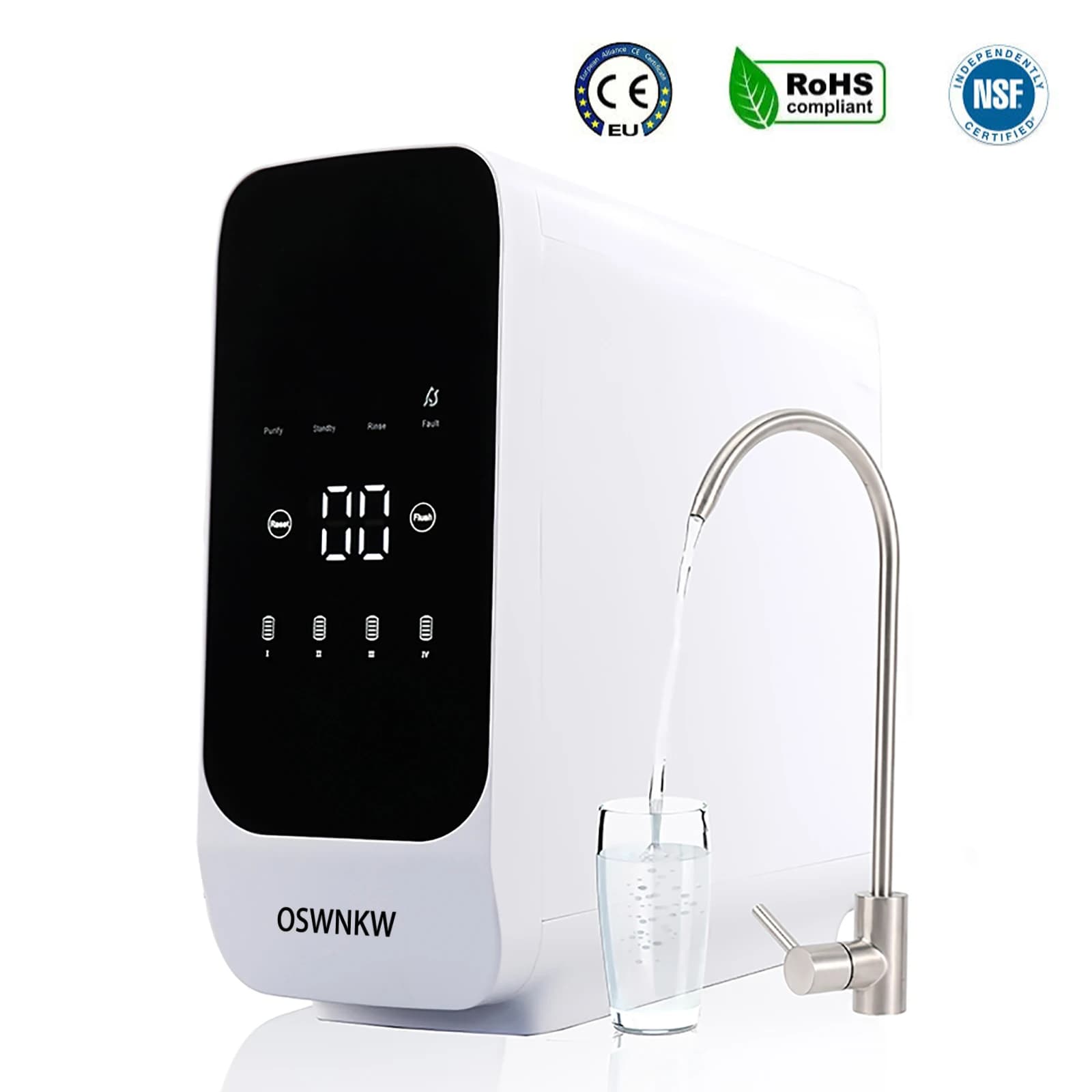 OSWNKW 600GPD High Flow Tankless RO System, Reduce TDS, 1:2Drain Ratio, Mineralized, UV Light, Compact Under Sink Water Purifier