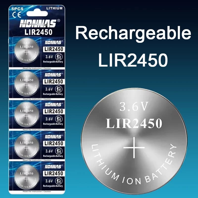 5-50 Pack Rechargeable 2450 Batteries 3.6V Ultra Long Lasting Rechargeable LIR2450 Lithium Coin Button Battery Replace CR2450