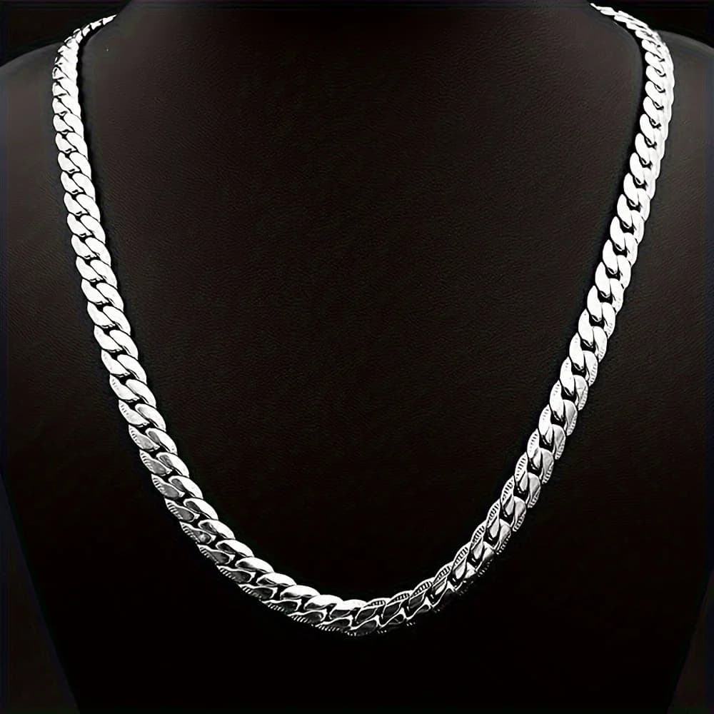 925 Sterling Silver 6mm Side Chain Necklace, 16/18/20/22/24 Inch, Stylish Wedding/Engagement Gift for Men and Women.