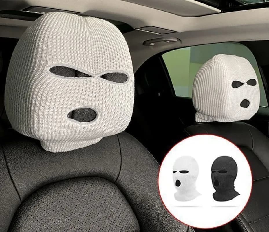 3 Hole Car Seat Headrest Full Face Cover Ski Mask Hat Anti-dust Protection Seat Funny Car Headrest Cover Accessories Interior