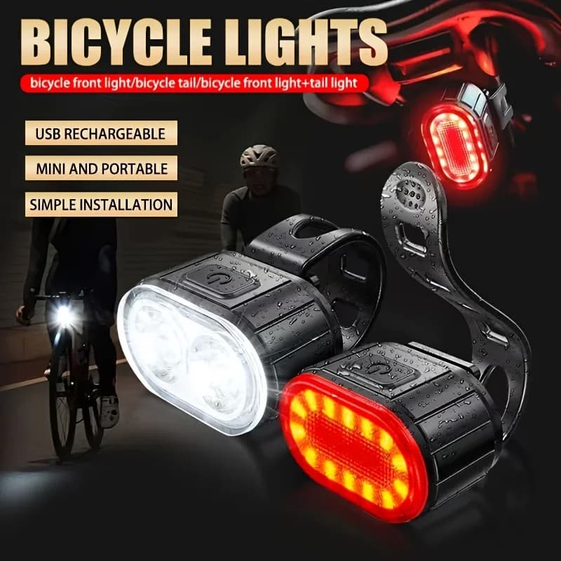 Rechargeable Bicycle Front Rear Light LED Headlamp Taillight Multiple Lighting Modes USB Type-C Charging for Night Riding Safety