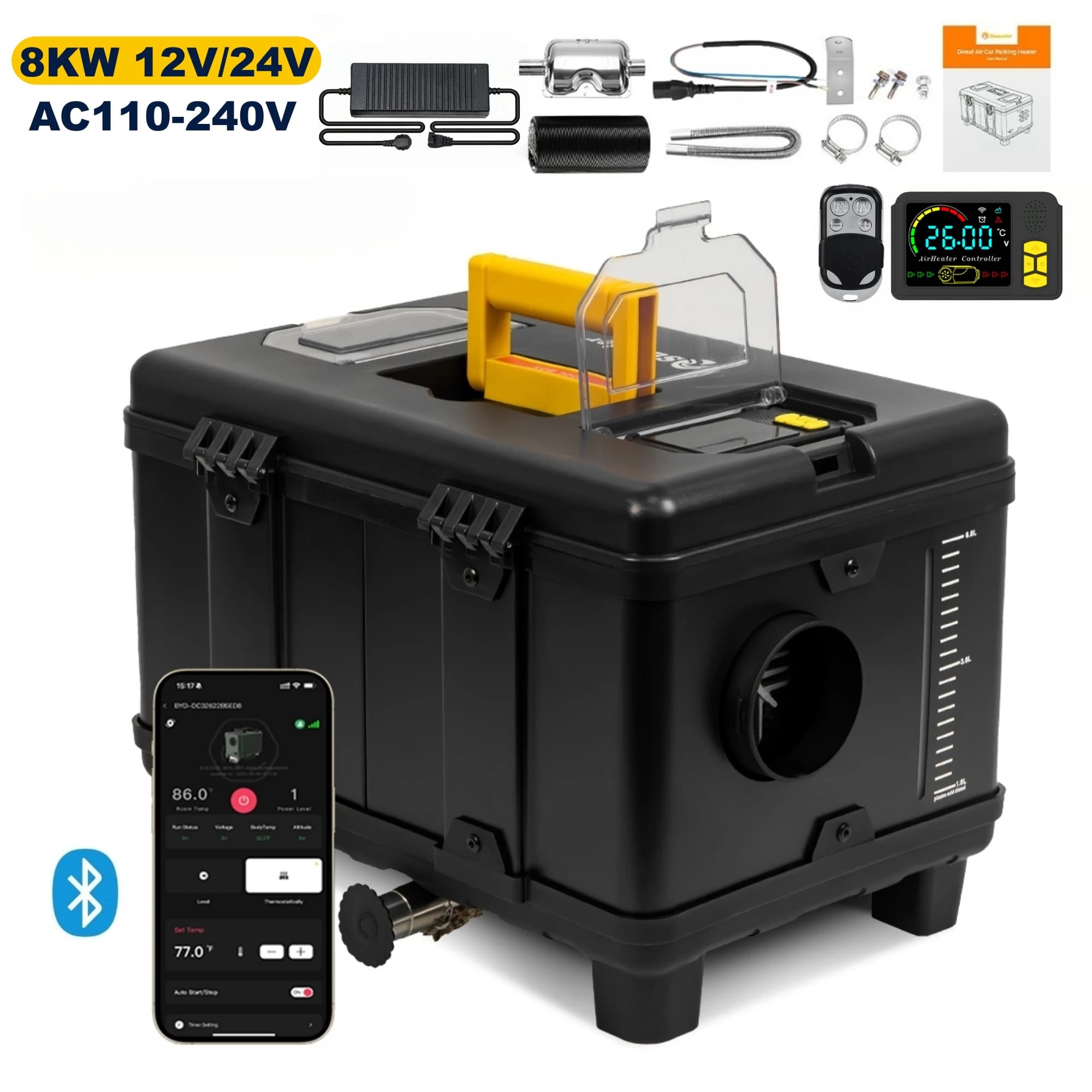 12V&24V&220V AC&DC Universal 8KW Diesel Air Heater All In One Parking Heater with bluetooth App Control For Home RV Vehicle