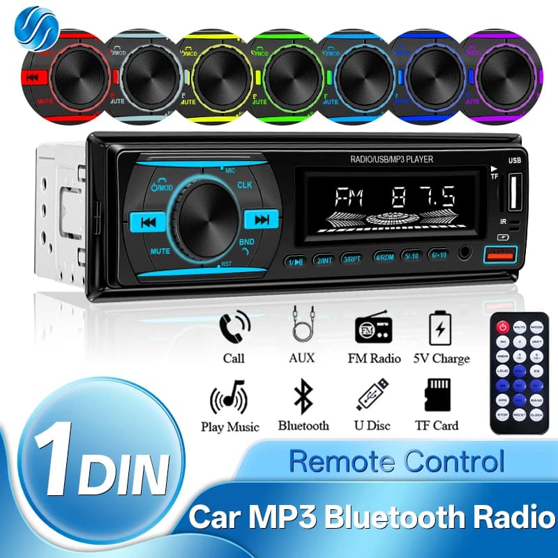 Hippcron Car Radio 1Din Stereo Player Digital Bluetooth Car MP3 Player Color FM AUX Radio Stereo Audio Music USB TF with In Dash