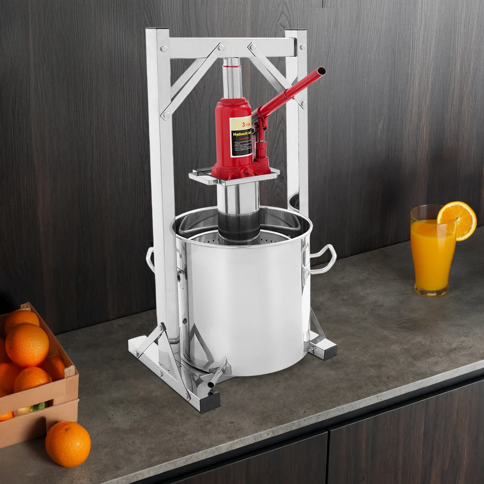 12L Hydraulic Fruit Wine Press, Manual Juice Extractor for Making Juice Wine Cheese, Steel Frame & Jack