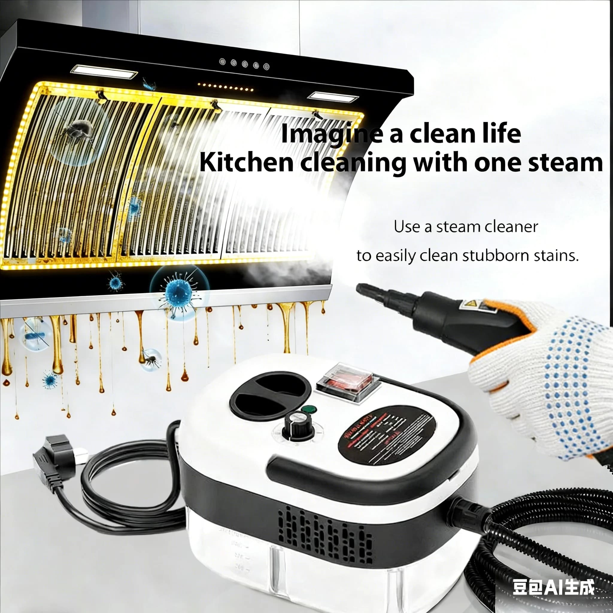 Steam cleaner for kitchen oil stains, glasses kitchen hood cleaning, multi-use cleaning and disinfection machine for air conditioner