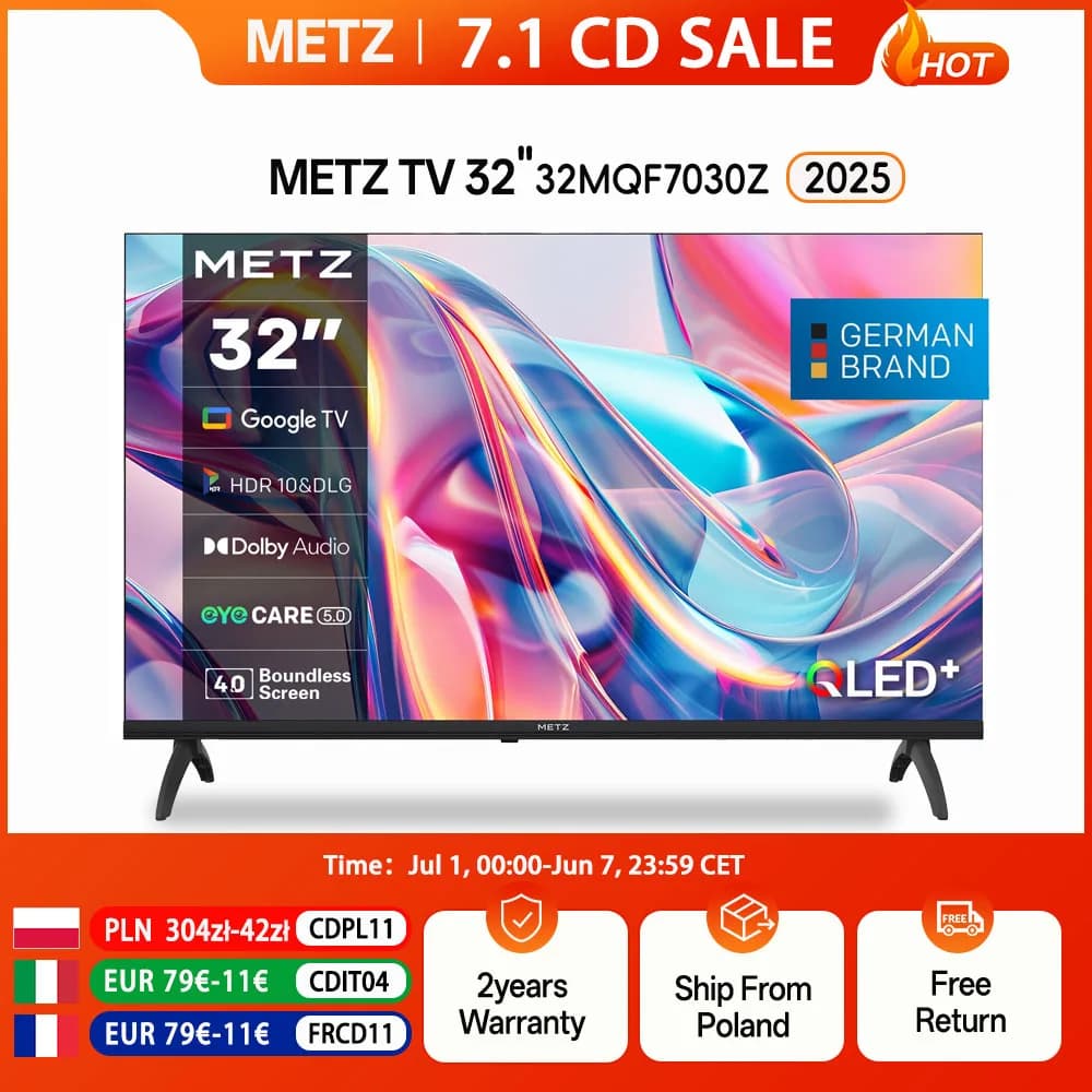 Metz QLED TV 32 "40 inch Smart LED Google Tele HDR 10 Dolby Audio Bluetooth 5.1 EyeCare Tuner 2025 32 MQF7030Z