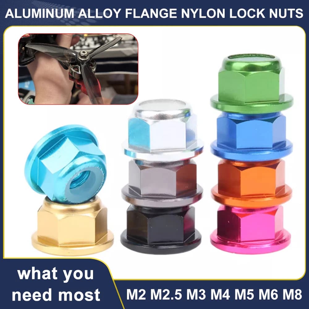 Flange Nylon Insert Self-Locking Lock Nuts Motor Screw Nuts Aluminum Alloy CW for RC FPV Racing Drone M2 M2.5 M3 M4 M5 M6 M8