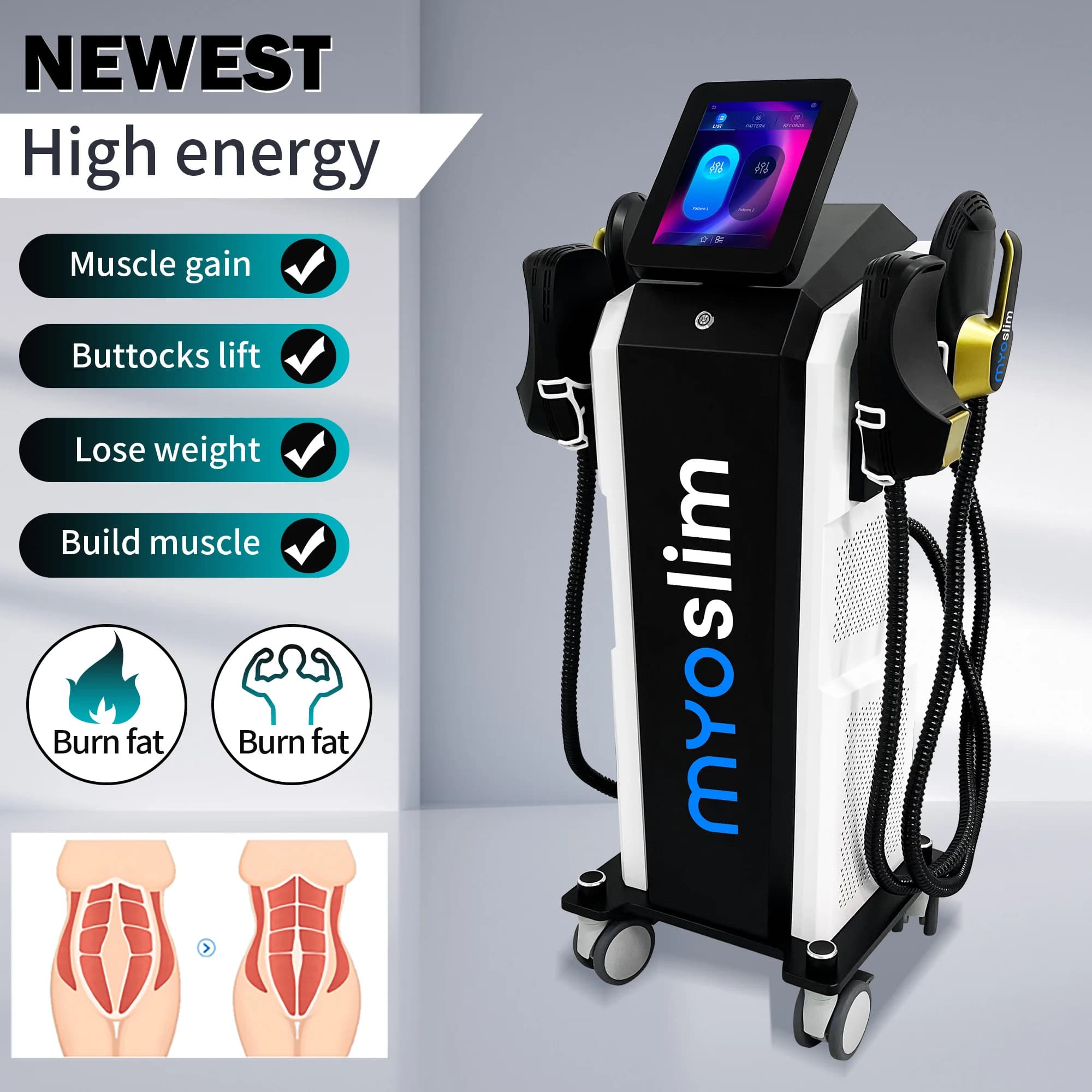 Myoslim NEO Folding Screen 6500W 15tes Uses The Latest RF And Technology To Muscle Building Body Shaping And Weight Loss