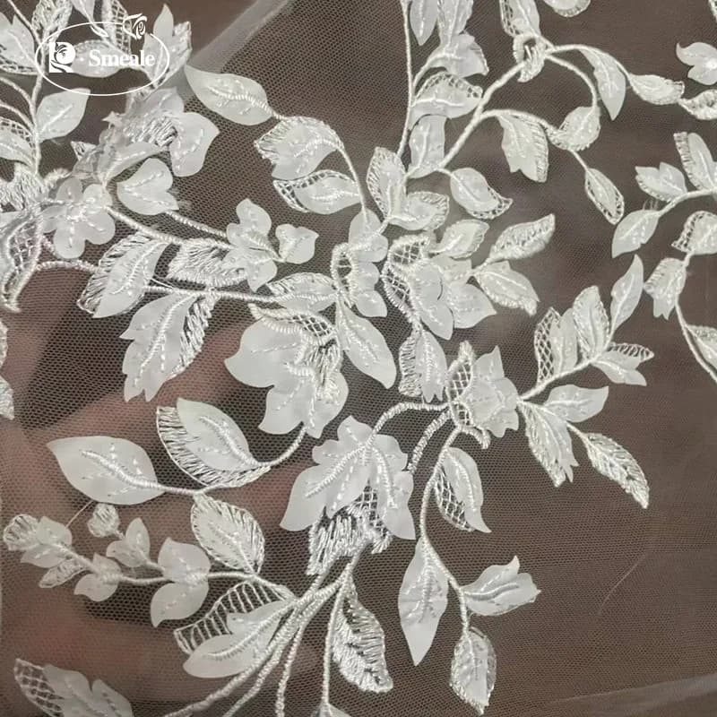 Handmade Leaf Applique Mesh Lace Fabric, Wedding Dress, Long Skirt, DIY Handmade Accessories, RS3779