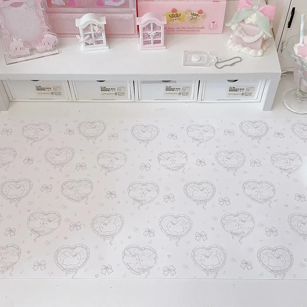 Kawaii Pink Rabbit Leather Desk Pad Mouse Protector Non-Slip Large Mouse Pad Home &Office Desk Mat PU Leather Laptop Mouse Pad