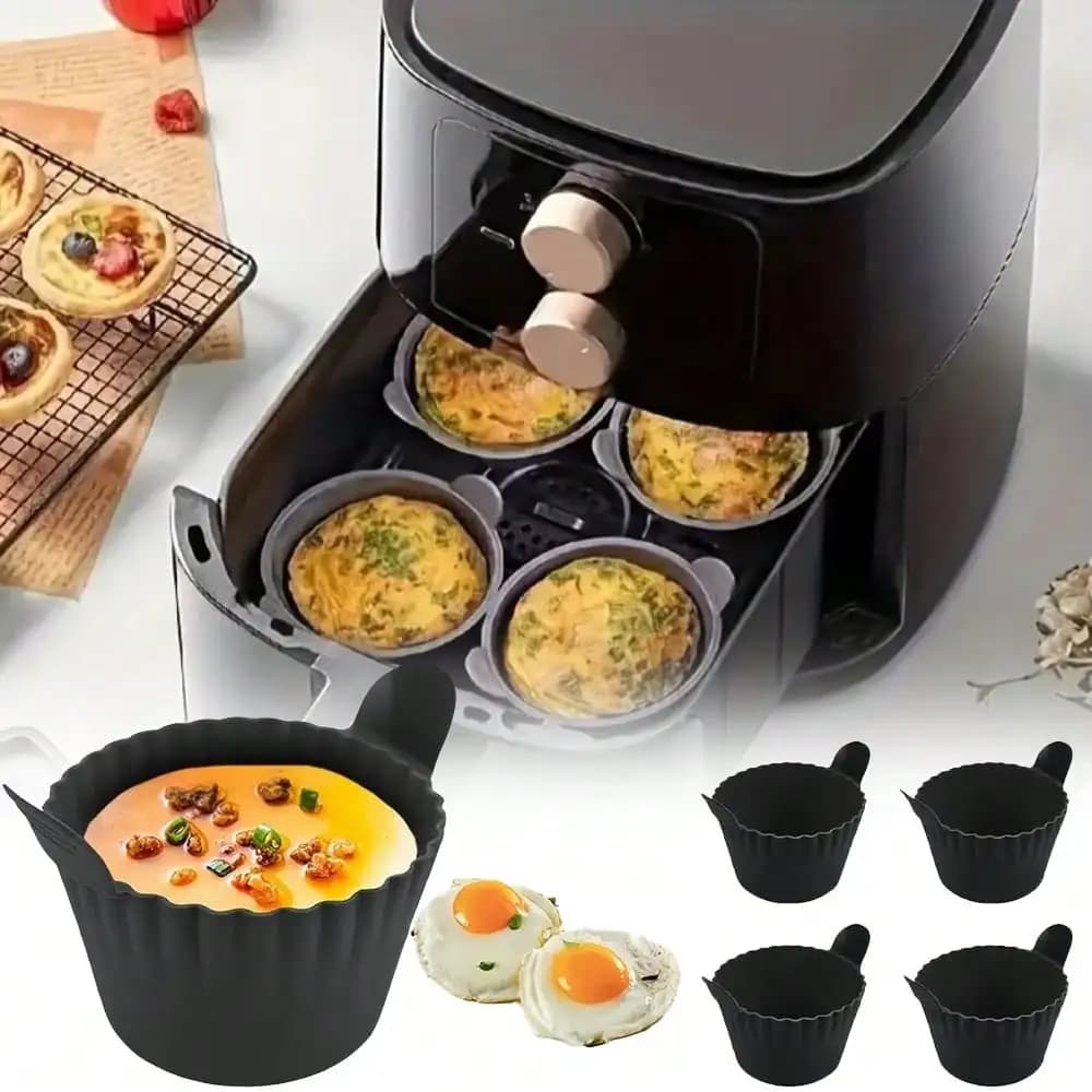 1/4PCS Reusable Silicone Air Fryer Liners and Baking Cups Accessories for Eggs Cakes Meatballs Non-Stick Kitchen Baking Tools