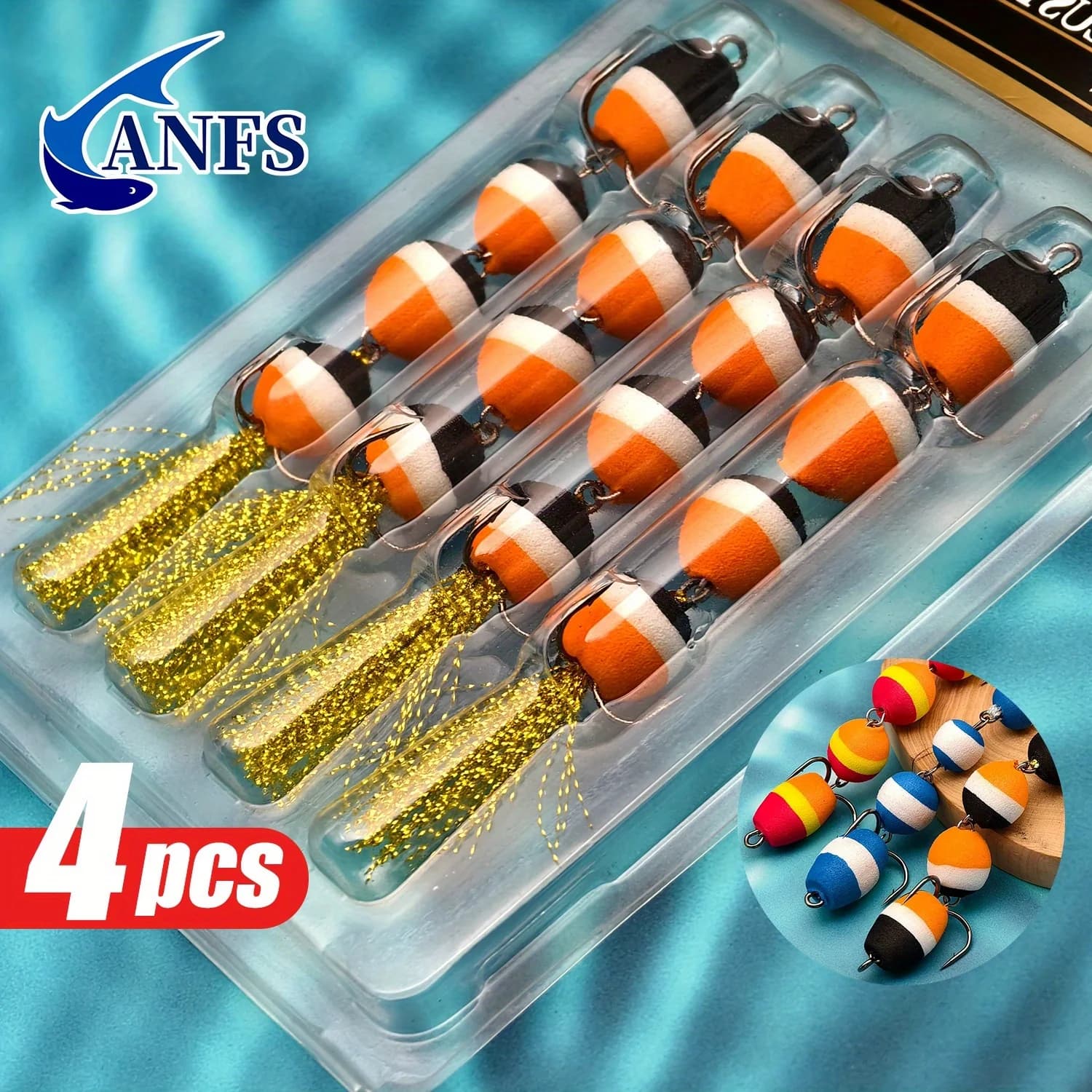 ANFS 4pcs Floating Method Carp Fishing Bait with Hooks, Feeder Buoyancy Lures, Catfish Rigs, Eva Carp Bait
