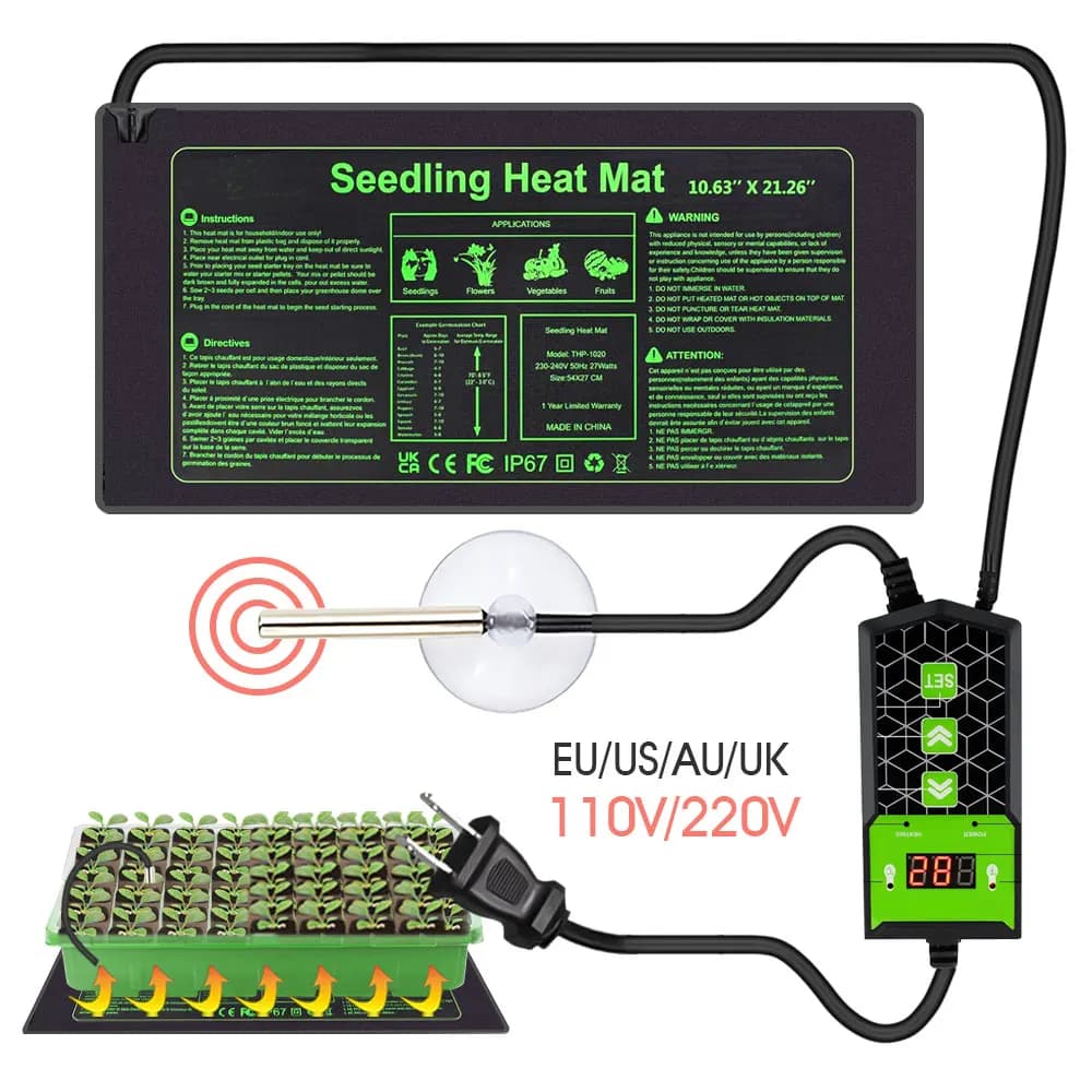 10x20.75" 27W Adjustable Thermostat Seedling Heated Mats for Plants Pepper Seed Germination Cultivate Warmth Pad Garden Tools