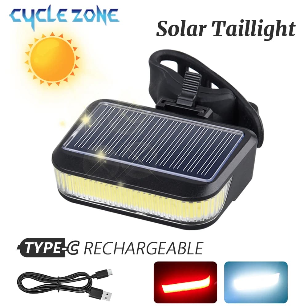 Bicycle Solar Energy Cycling Rear Light Type-C Charging Mountain Road Bike Solar Warning Taillight Night Cycling Safety Red Lamp