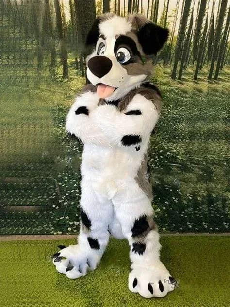 New Husky Dog Fox Mascot Costume Long Fur Furry Costume Fursuit Wolf white blue Cosplay Party Fursuit Halloween Suit Adult Size