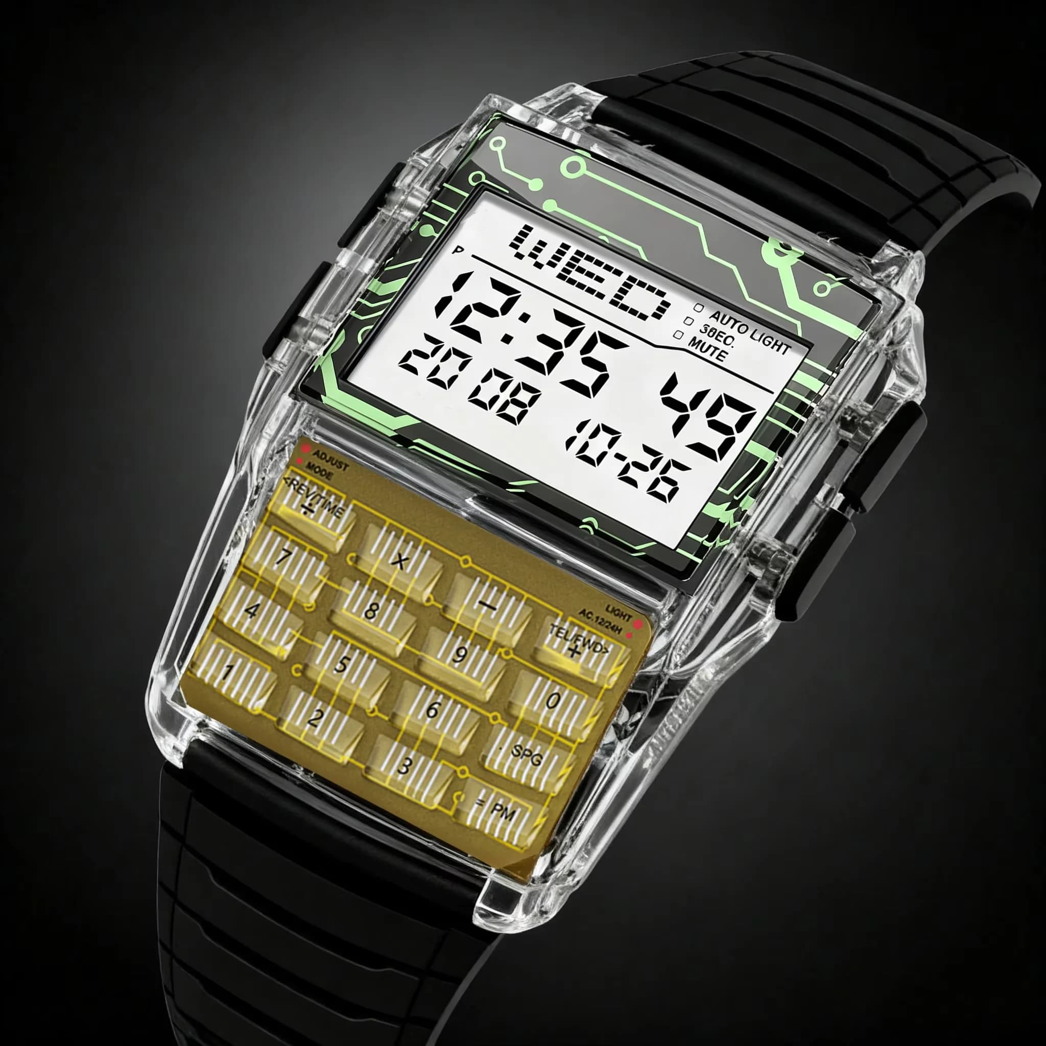 Transparent Case Plastic Watch Men Multifunction Calculator Watch Luminous LED Watch Top Luxury Men Watch Computer Style