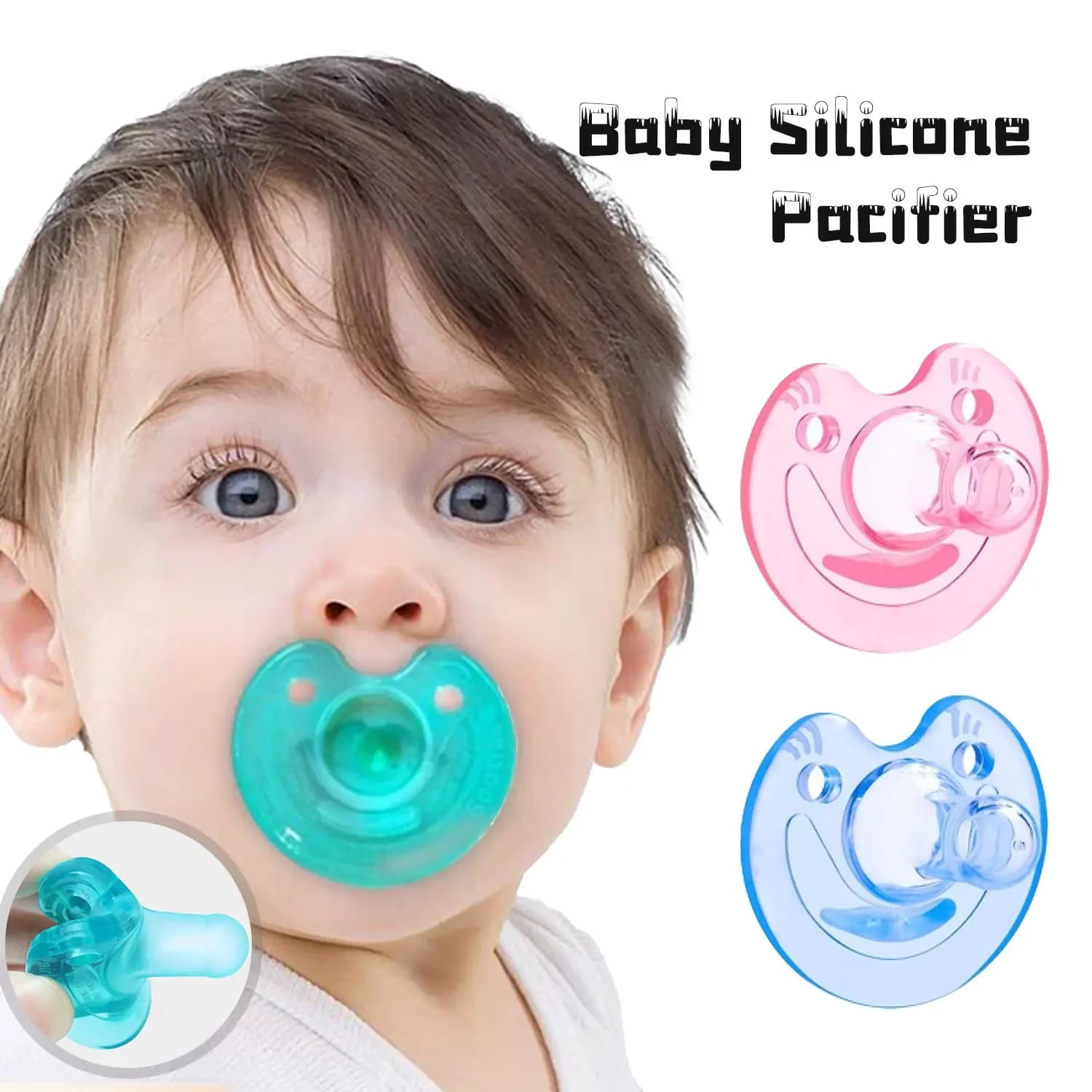 0-3 Years Silicone Round Pacifier Baby Teether Bear Smiley Cat Silicone Pacifier Bisphenol Free Perfect Gift for Newborns