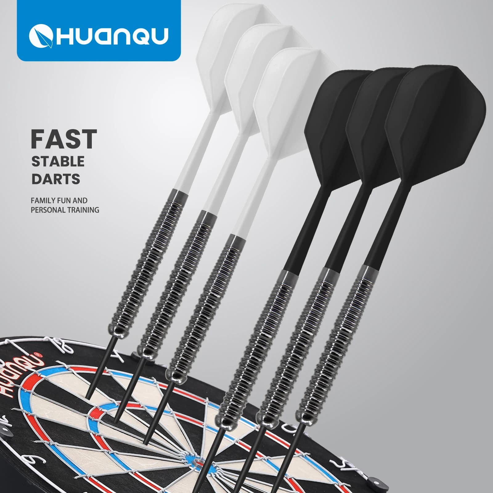 Huanqu Professional Dart Set, Six-Piece Dart Set with Spare Aluminum Shaft Flights and O-Rings, Complete Accessories, Durable Standard Darts, Indoor