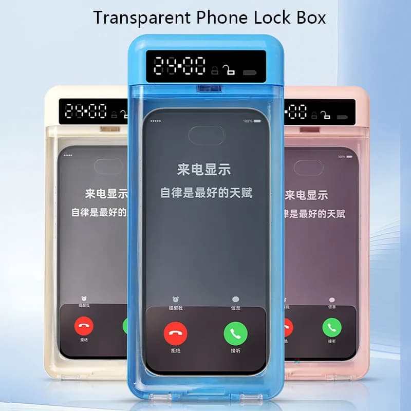Transparent Phone Lock Box with Display Screen Self-Discipline Device Smart Timer Phone Lock Box Student Phone Time Manager