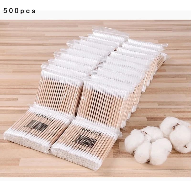 500pcs Bamboo Double-Ended Cotton Swabs - Gentle for Ears & Makeup, Unscented Disposable Ear Cleaning Cotton Swab Lip Tint