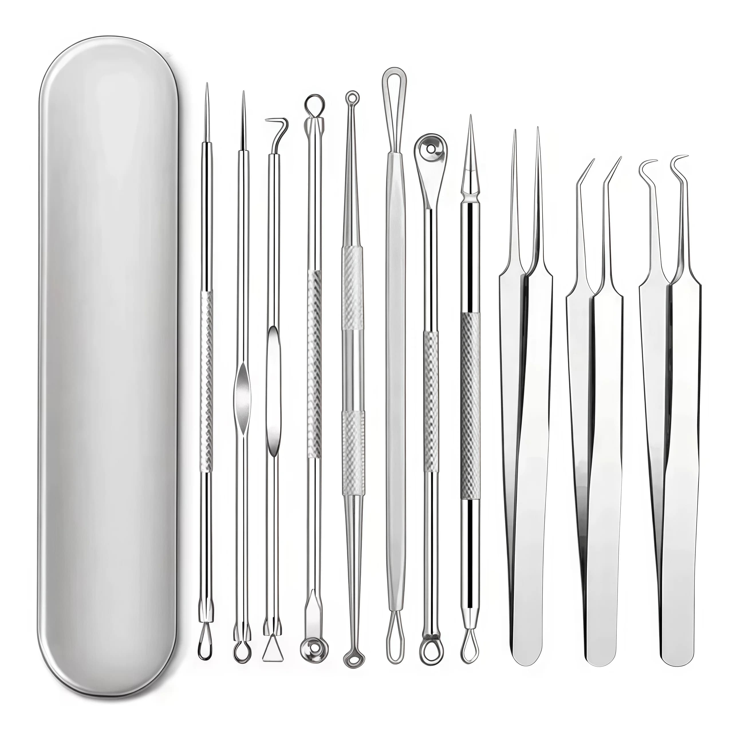 4-11Pcs Ingrown Hair Tweezers Acne Blackhead Removal Needles Black Dots Cleaner Deep Cleansing Pore Cleaner Face Skin Care Tools