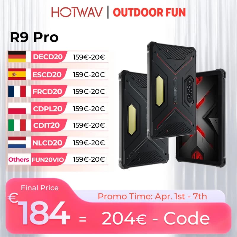 HOTWAV R9 Pro Rugged Tablet Android 14 11" FHD+ 20080mAh Pad 64MP Rear Camera 6GB 256GB Tablet PC With Super Camping light