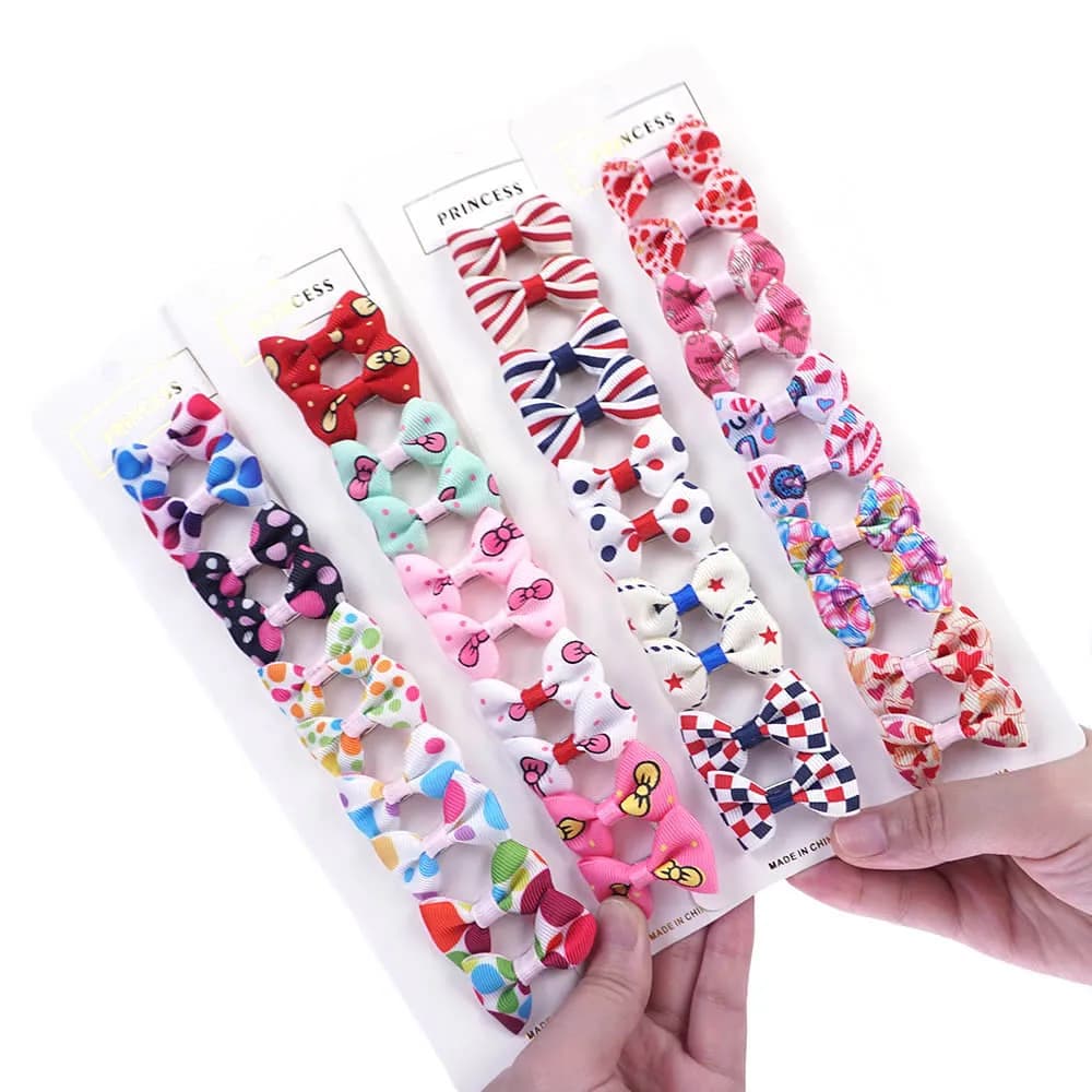 10pcs Easy-on Dog Hair Clips Diverse Styles Ribbon Hair Bows For Small Dogs Puppy Grooming Supplies 5 Pairs Pet Dog Accessories