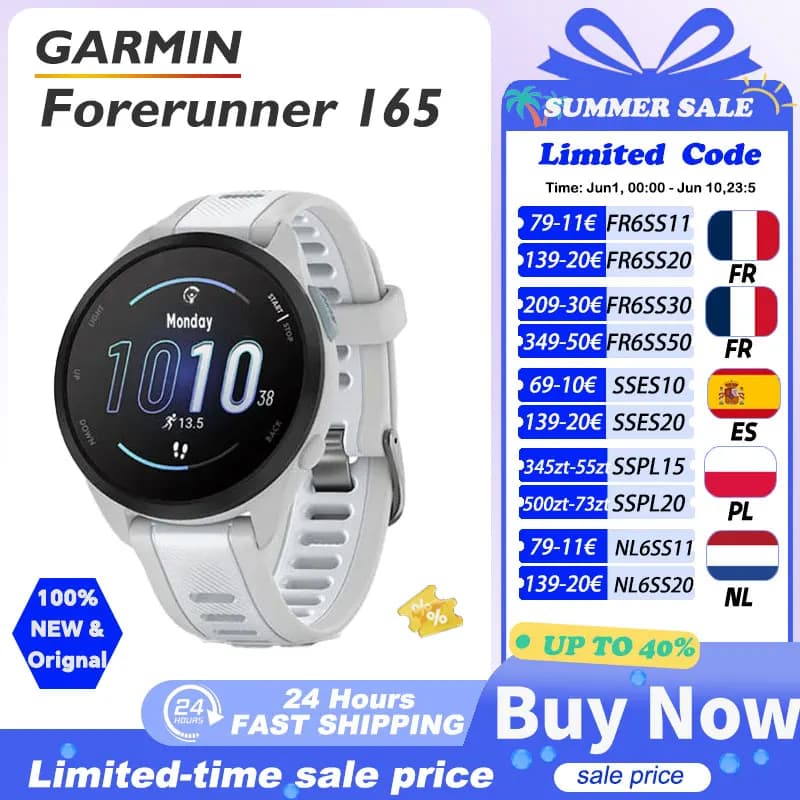 GARMIN Forerunner 165 Garmin watch pulse ox sensor stress tracking wrist-based running dynamics wrist-based heart rate cross training