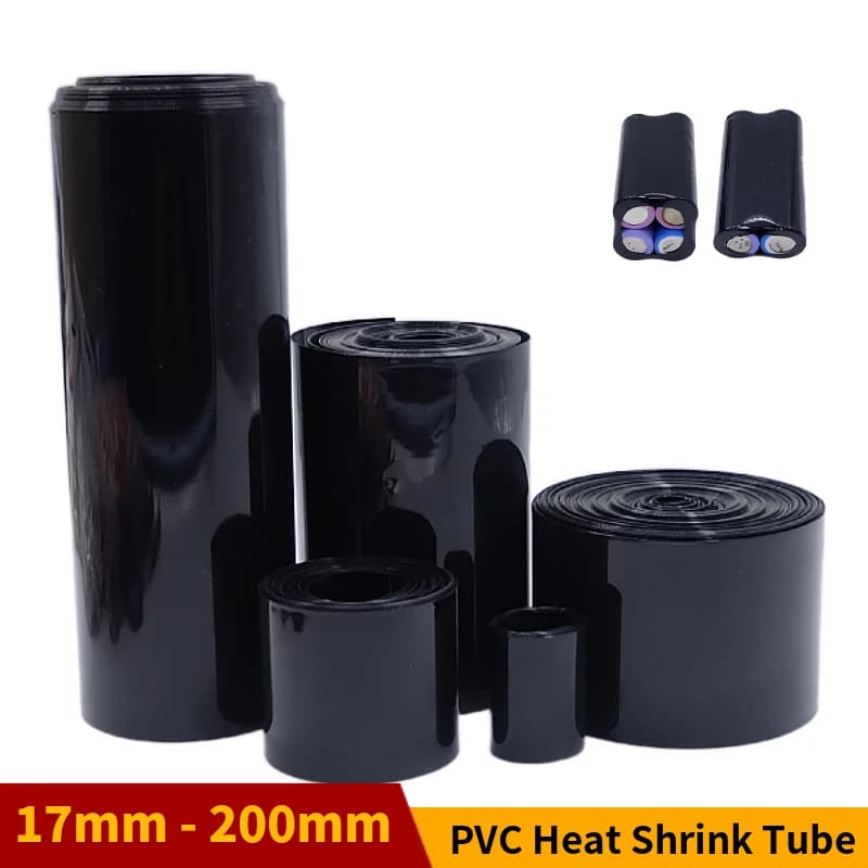 18650 Lithium Battery Heat Shrink Tube Width 17mm ~ 200mm Li-ion Wrap Cover Skin PVC Shrinkable Film Black Insulation Sheath