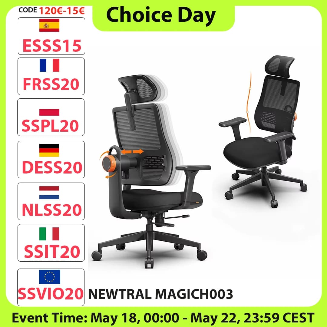 NEWTRAL MAGICH003 Ergonomic Office Chair, Auto-Following Backrest, Adaptive Lower Back Support, Adjustable Headrest Seat Depth