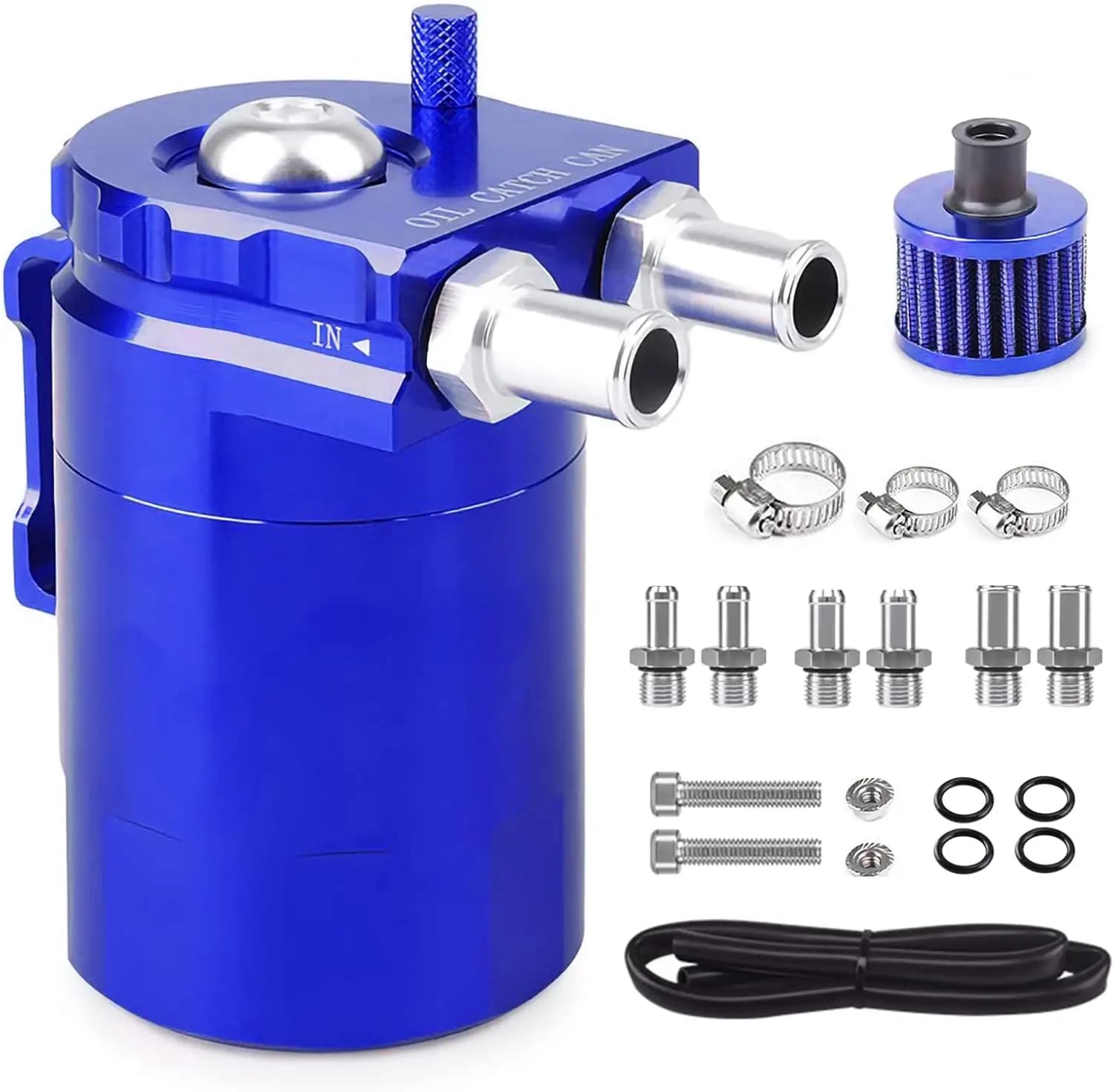 Oil Catch Can, 300 ml Aluminium Car Reservoir Tank, Universal Air Oil Seperator with Air Filter, Hose and Other Accessories