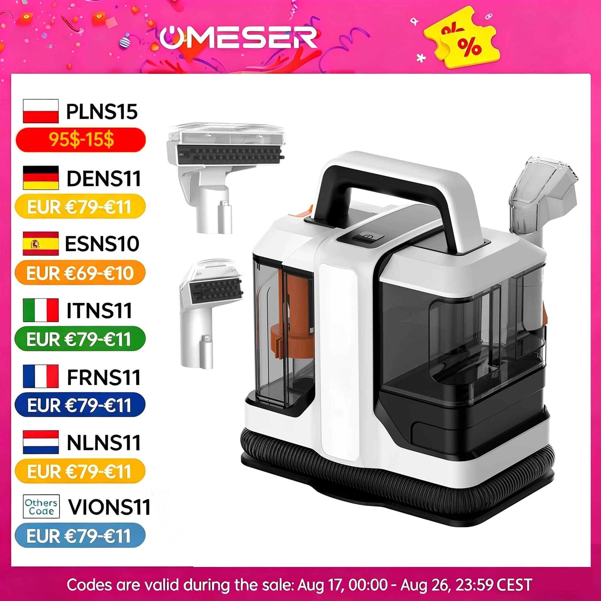OMESER 750W 15KPa Carpet Cleaner Machine Spray Suction Washing Portable Spot Cleaner Upholstery for Floor Sofa Car Accessories