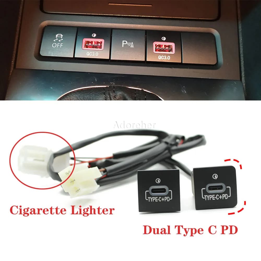 Quick Car Charger Socket 12V/24V DUal USB Charging Outlet Power Adapter QC3.0 PD Type C PD for VW Golf 6 Jetta 5 MK5 Scirocco