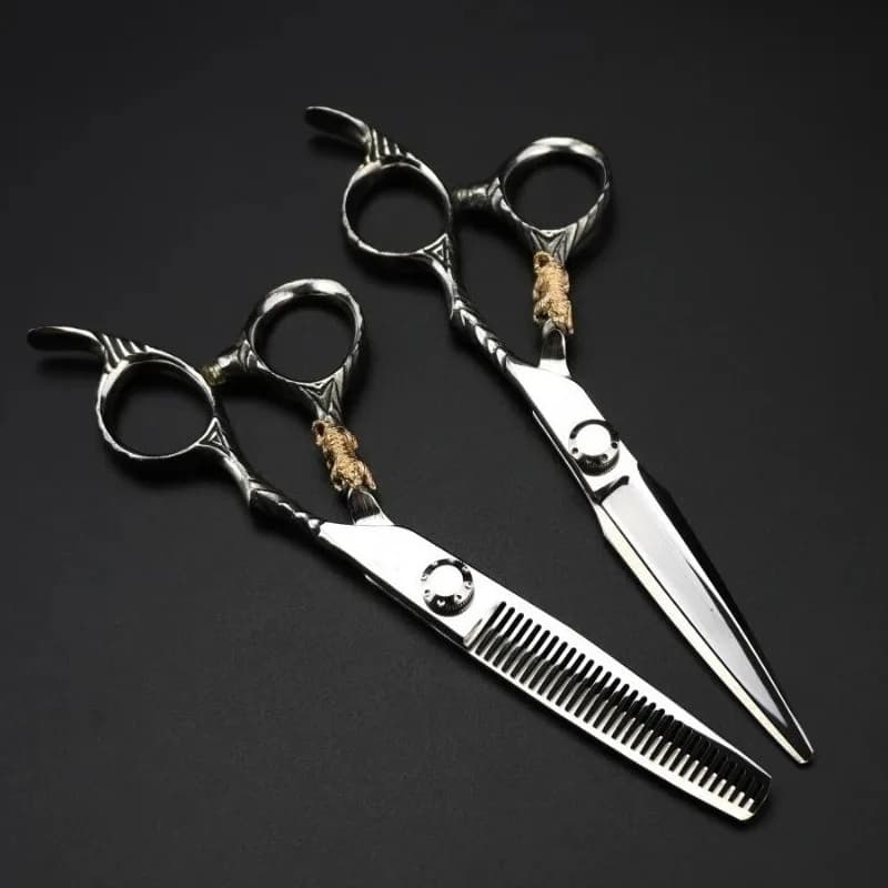 Premium Gold Tiger Barber Scissors - 6 Inch Straight & Thinning Hairdressing Shears, Professional Salon Cutting Tools