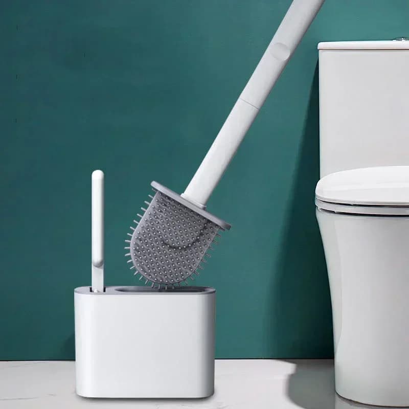 Silicone Toilet Brush Set with Flat Head Flexible Wall Mounted Bowl Cleaner And Brush Holder for Bathroom WC