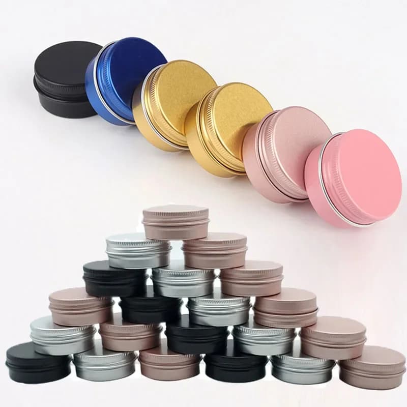 10Pcs 5g 10g 15g 20g 30g 50g 60g Empty Metal Aluminum Tins Cans Screw Top Round Candle Spice Face Cream Cans Seal Lid Containers