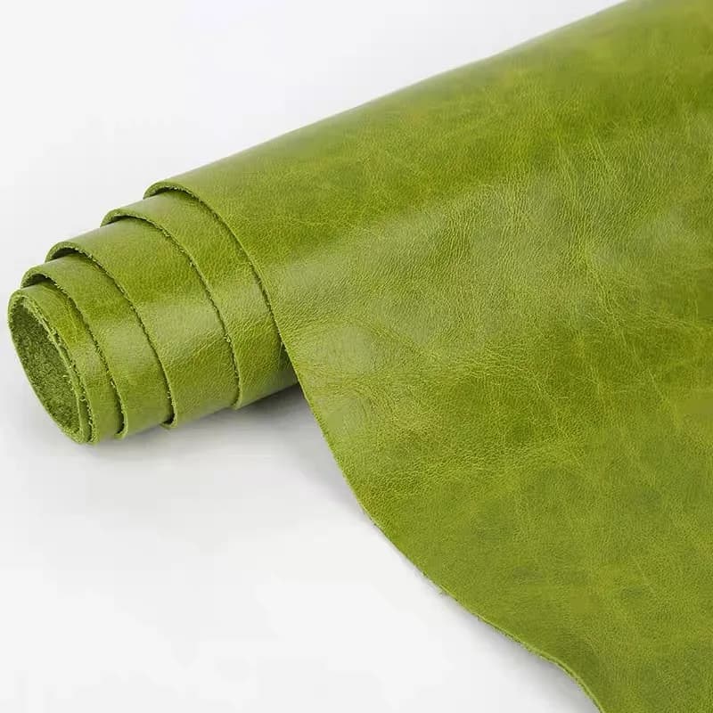 Head layer cowhide sofa leather fabric headboard soft bag seat plain weave cowhide whole piece apple green oil wax genuine leath