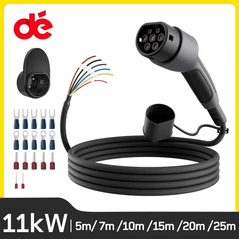 dé Type 2 Wallbox Replacement Cable 11kW 3 phase 16A Electric Vehicle Charging Cable to Open End 5m 7m 10m 15m 20m 25m Options