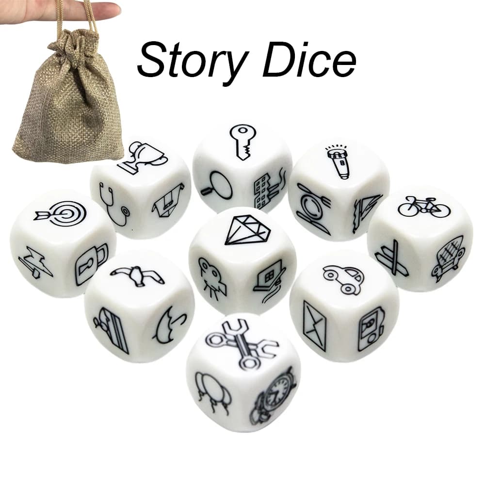 9pcs Dice Telling Story Imagine Story Dice with Bag for Game Party Game for Gifts