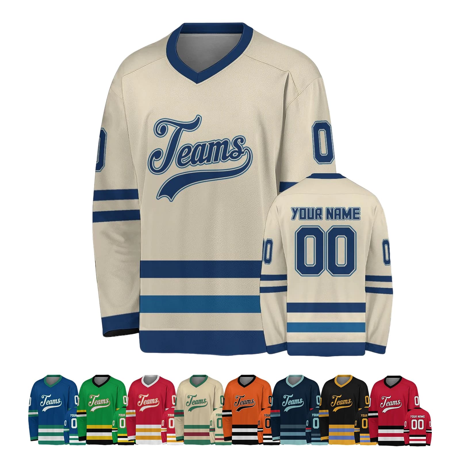 Custom Hockey Jersey Personalized Hockey Shirt with Team Name Number V-Neck Sports Jerseys Long Sleeve for Men Women Youth Kids