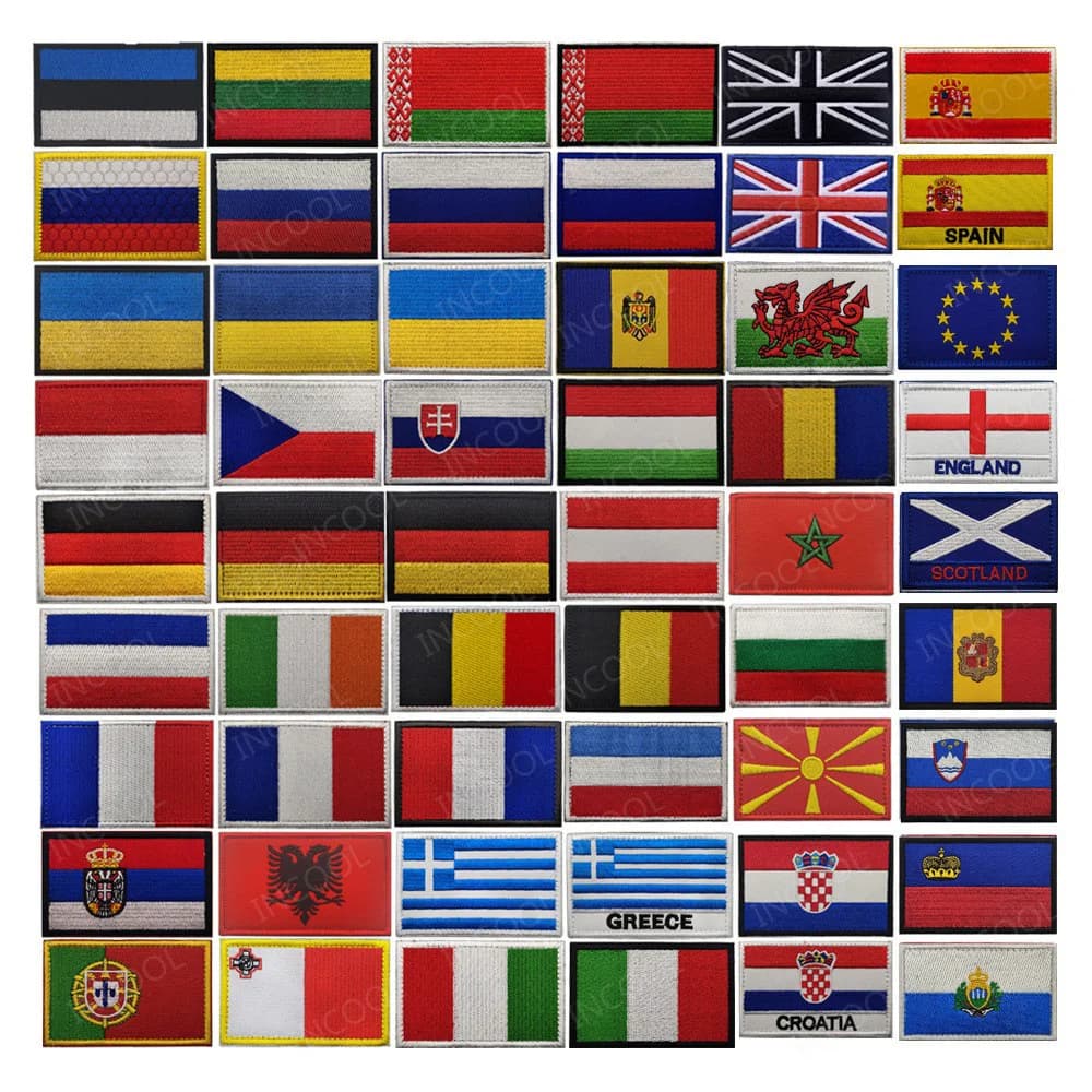 European Flags National Flag Germany France UK Spain Lithuania Embroidered Patch Tactical Appliques Armband Decorative Badges