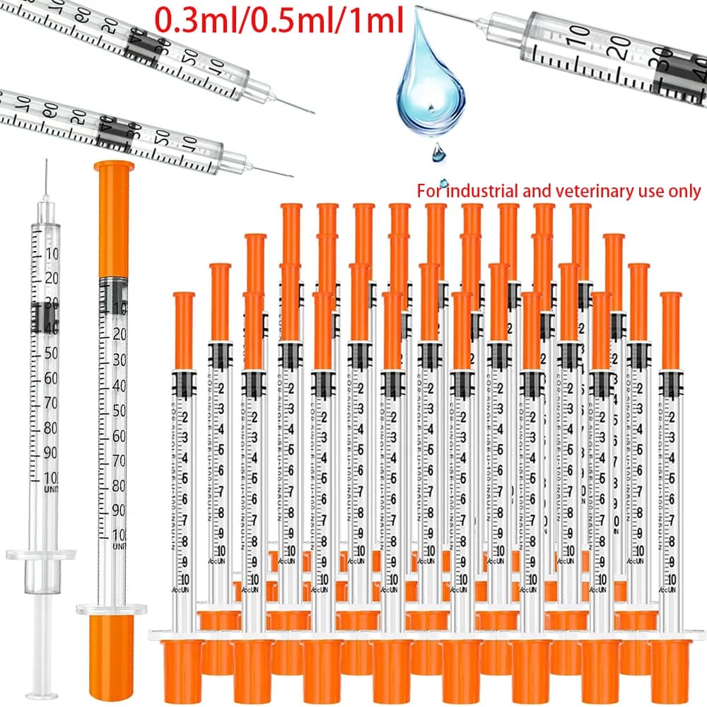 30/15/5Pcs 0.5Ml/1Ml Disposable Plastic Veterinary Syringe with Needle, Suitable for Pets and Farm Animals, Manual Push-Type Syringe with Needle, Farm