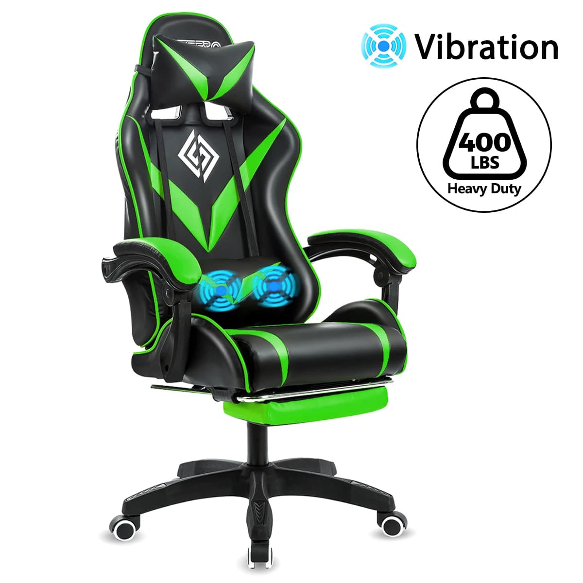 400Lbs Load Gaming Chair with Massage Ergonomic Computer Chair Footrest and Lumbar Support Reclining PC Chair Adjust Armrest