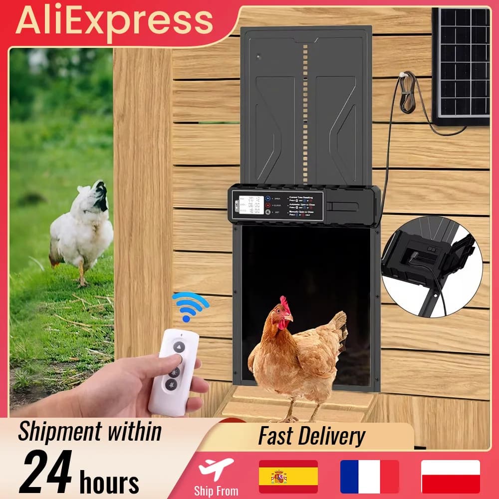 Automatic Chicken Coop Door Chicken Door Solar-Powered or Battery-powered, Aluminum Coop Doors with Timer Waterproof Intelligent Pinch Protection