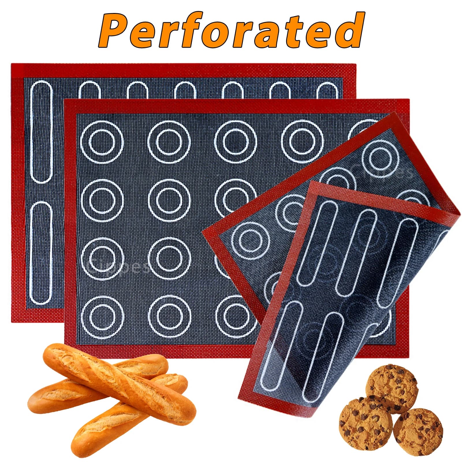 Reusable Perforated Silicone Baking Mat & Steaming Mesh, Non-Stick Oven Liner with Eclair & Round Choux Puff Pattern for Cookies