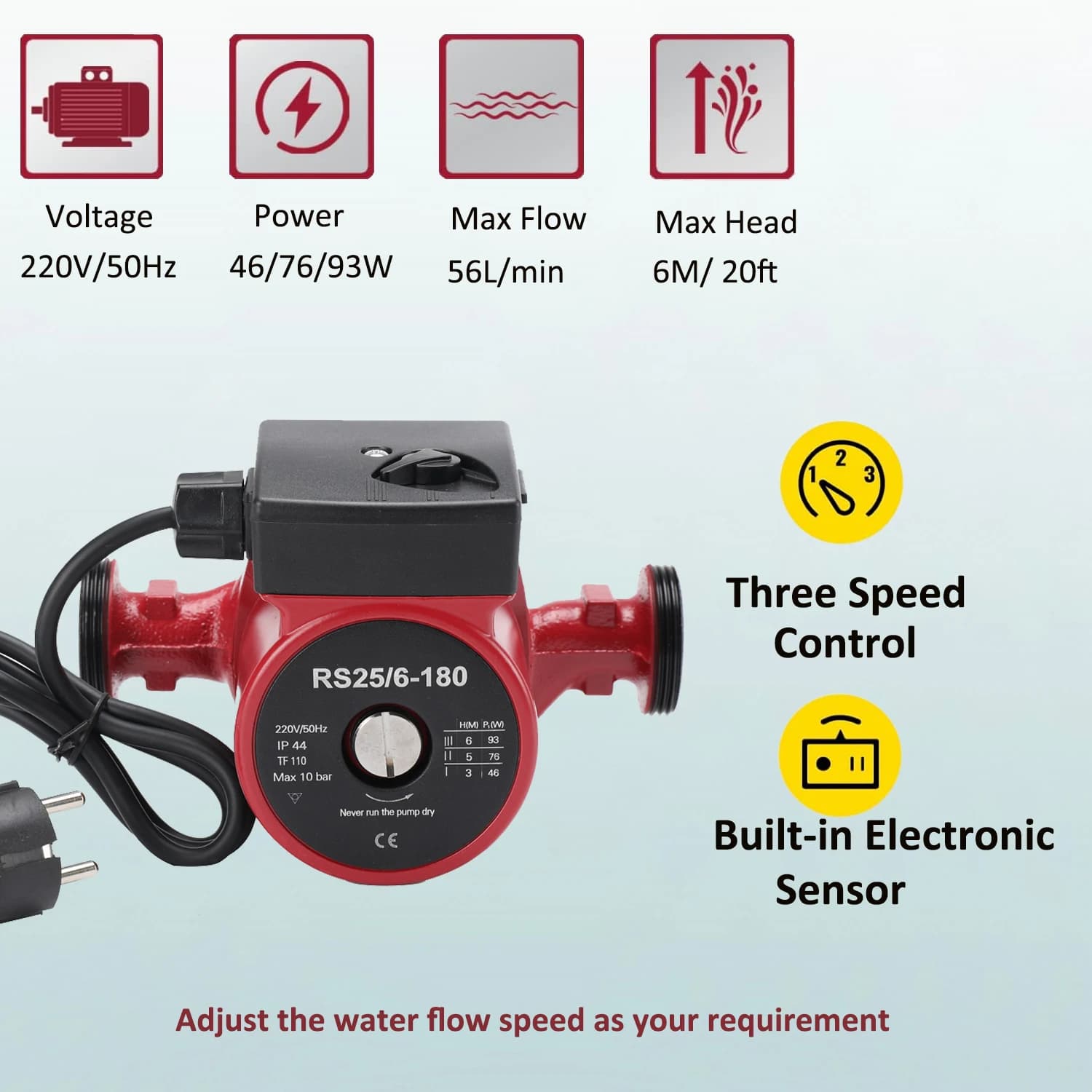 Hot Water Circulation Pump 220V 90W Water Booster Pump 0.8A for Automatic Home Shower Washing Machine RS25/6-180