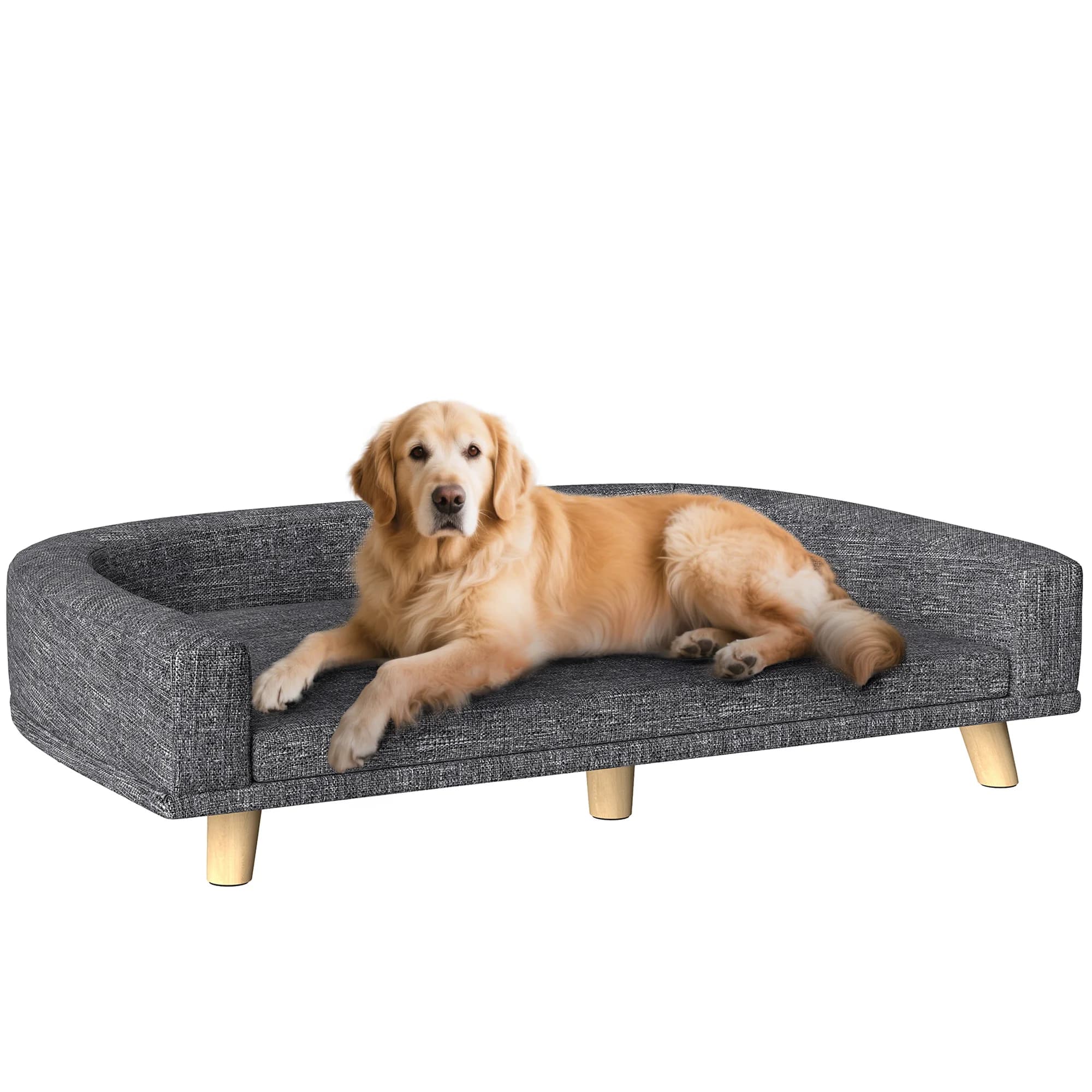 Pawhut Sofa for Large Dogs, 98X67X25 Cm, Elevated Dog Bed Upholstered with Washable Cushion and Pine Wood Legs, Load 40 Kg, Dark Gray