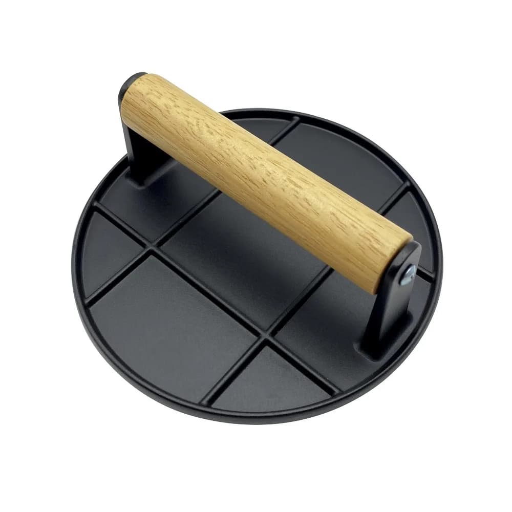 Aluminum Alloy Meat Press Manual Burger Press Non Stick Round Meat Patty Burger Press with Wooden Handle for Home Kitchen BBQ