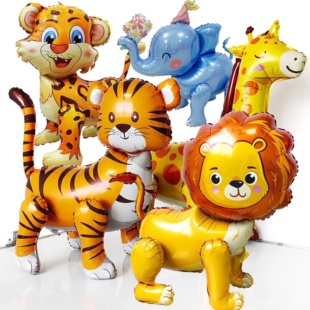 Jungle Animal Balloons Giant Animal Standable Foil Balloon Lion Tiger Giraffe Elephant Baby Shower Jungle Safari Party Supplies